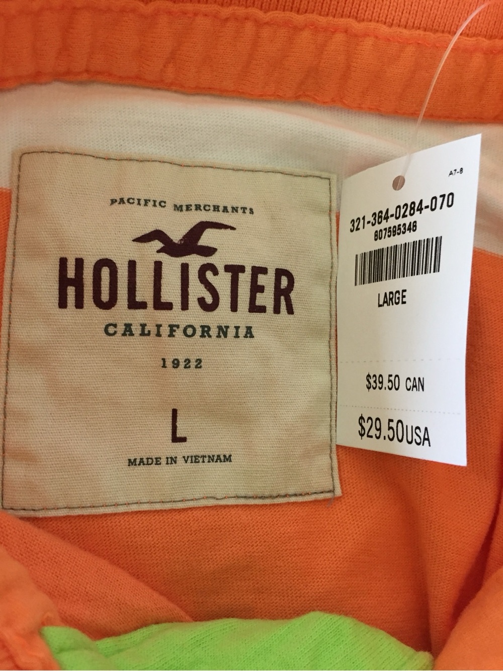 NWT Y2K HOLLISTER Mens/Dudes SS Striped Polo Shirt w/ Logo (Orange & White) - Picture 5 of 5